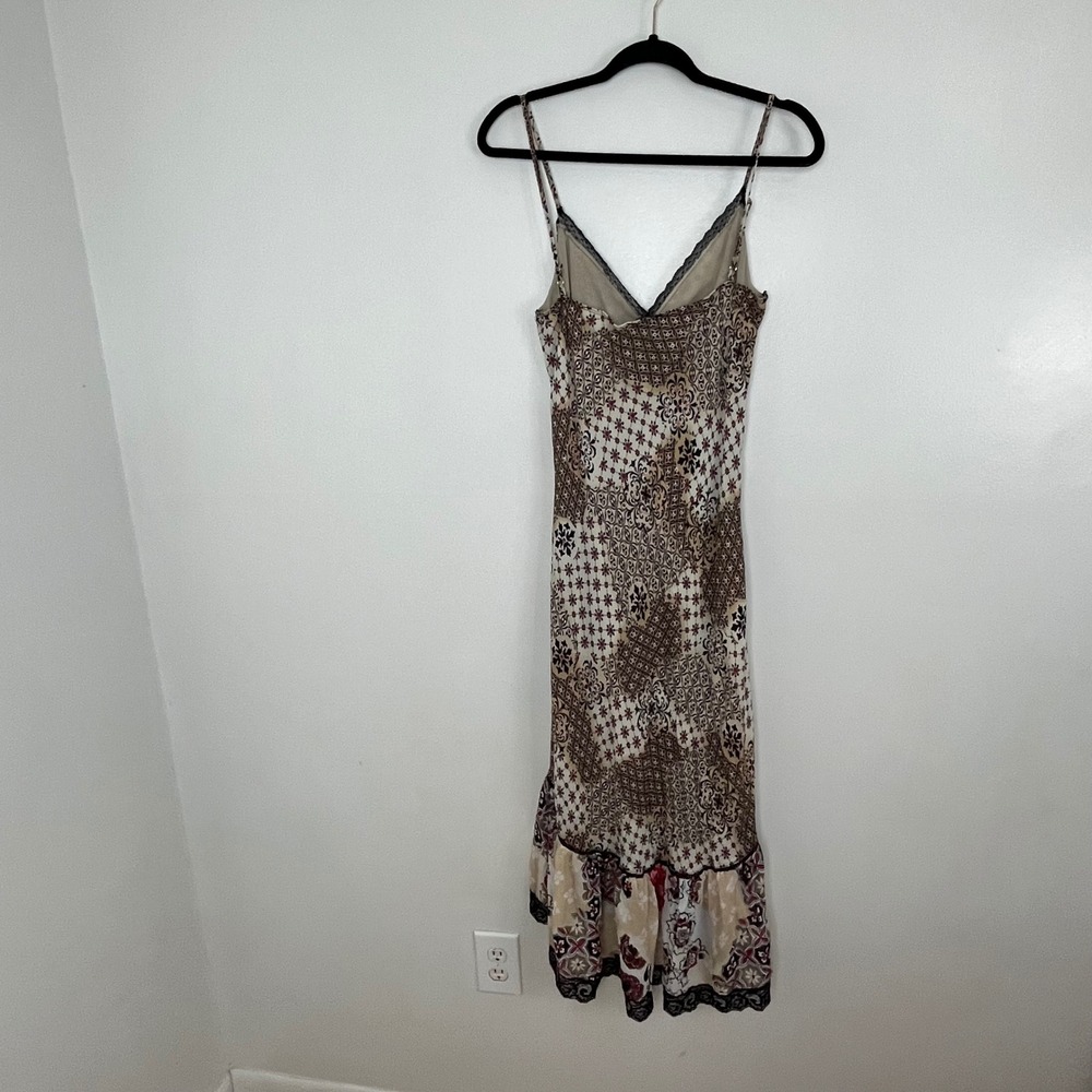 Patchwork Maxi Dress Lace Trim Bebe Boho Womens Small Cream Brown Floral Y2K - Picture 7 of 10